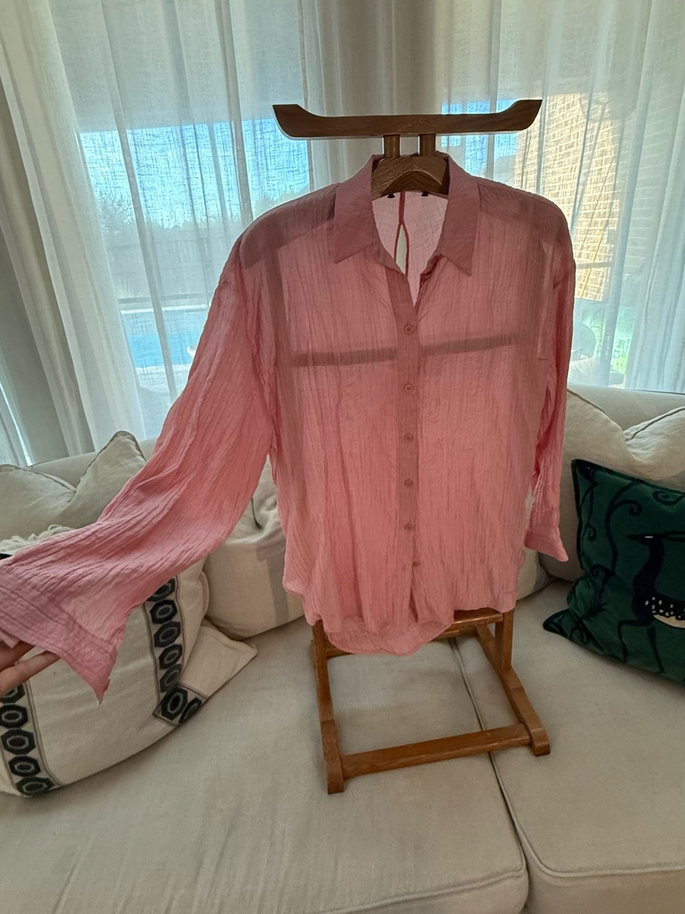 Zara Sheer Pink Button-Front Blouse